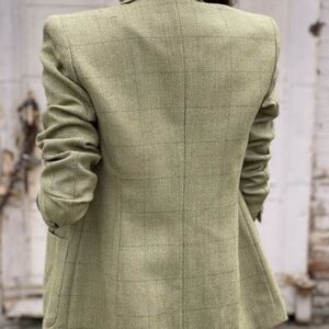 Lafayette 148 100% Linen Green Suit Jacket Blazer Old Money Plaid Classic Office